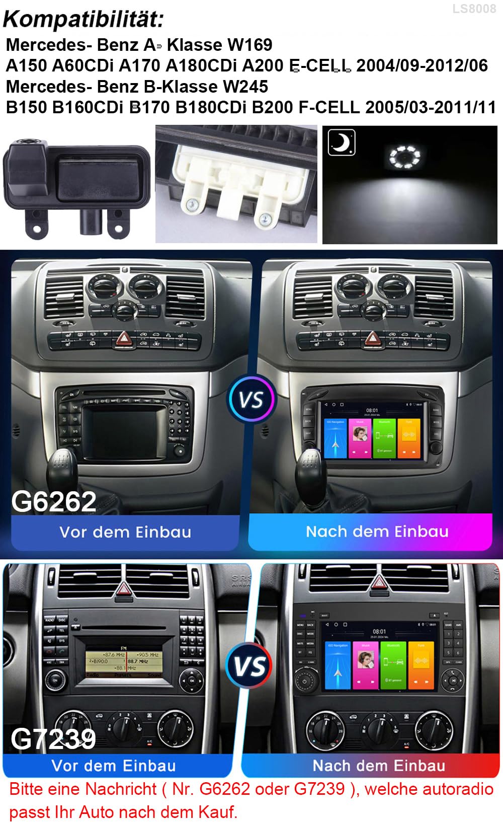 Urządzenie nawigacyjne GPS do samochodu, 7-calowy ekran dotykowy GPS + listwy uchwytu, kamera cofania do Mercedes, Benz klasy A, W169, A150, A60CDi, A170, A180CDi, A200/klasa B, W245, B150, B160CDi,