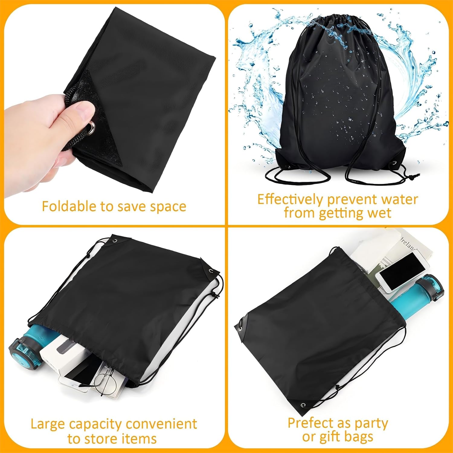 Shappy 60 Pieces Drawstring Bags Drawstring Backpack Bulk Sports Nylon Gym Cinch Bags for Women Men Sports Outdoor(Black) - Image 5