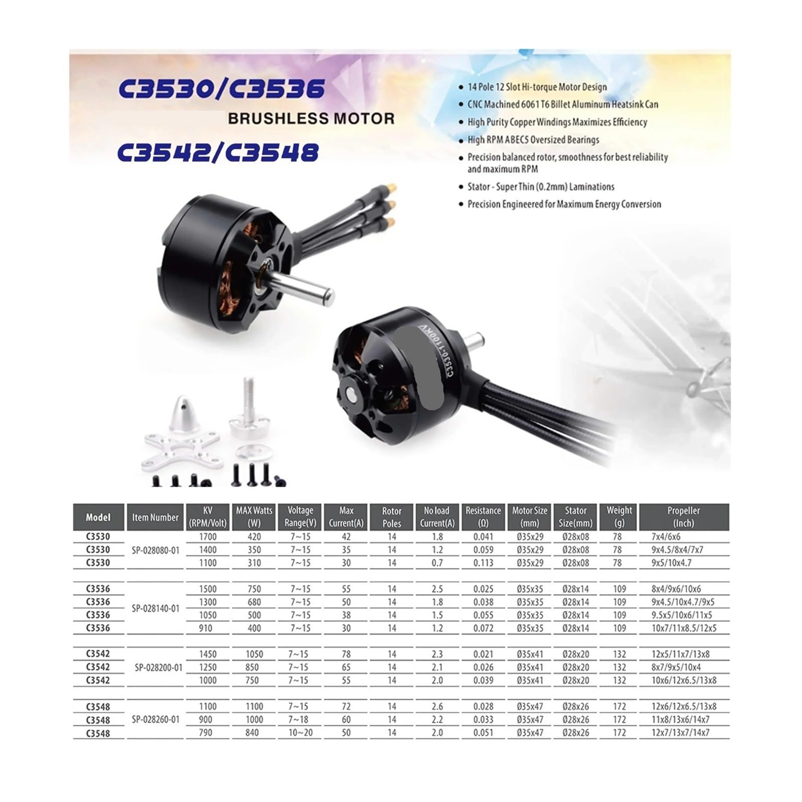 Motore brushless, compatibile con SURPASS HOBBY, aereo RC | Motore outrunner per drone ad ala fissa, racer e quadricottero con corpo in metallo e connettore(C5065 335KV)