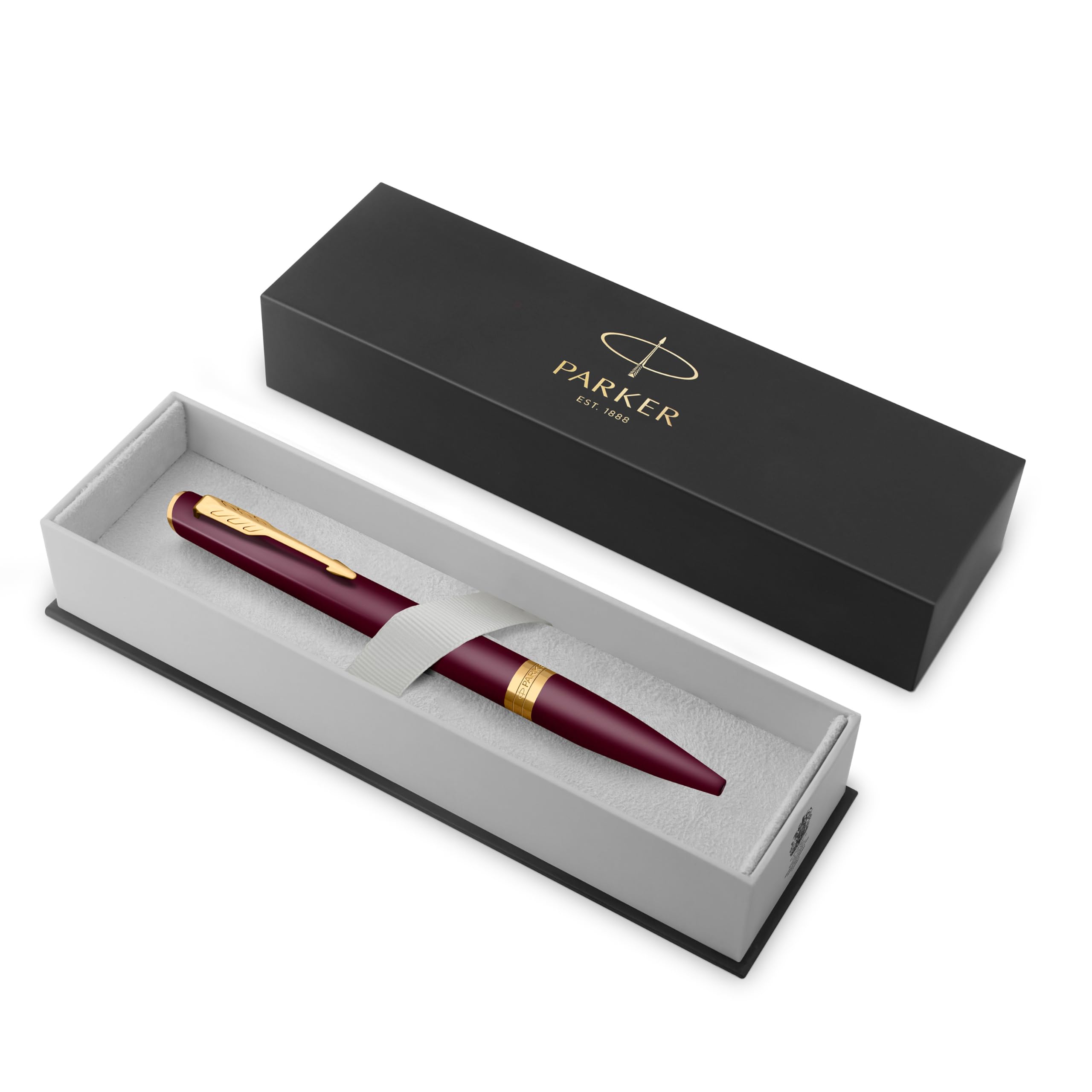 PARKER Meridian Penna a sfera | Lacca rossa con rifiniture dorate | Punta media | Penna da scrittura e Materiali per Cancelleria | Inchiostro blu | Confezione regalo di lusso