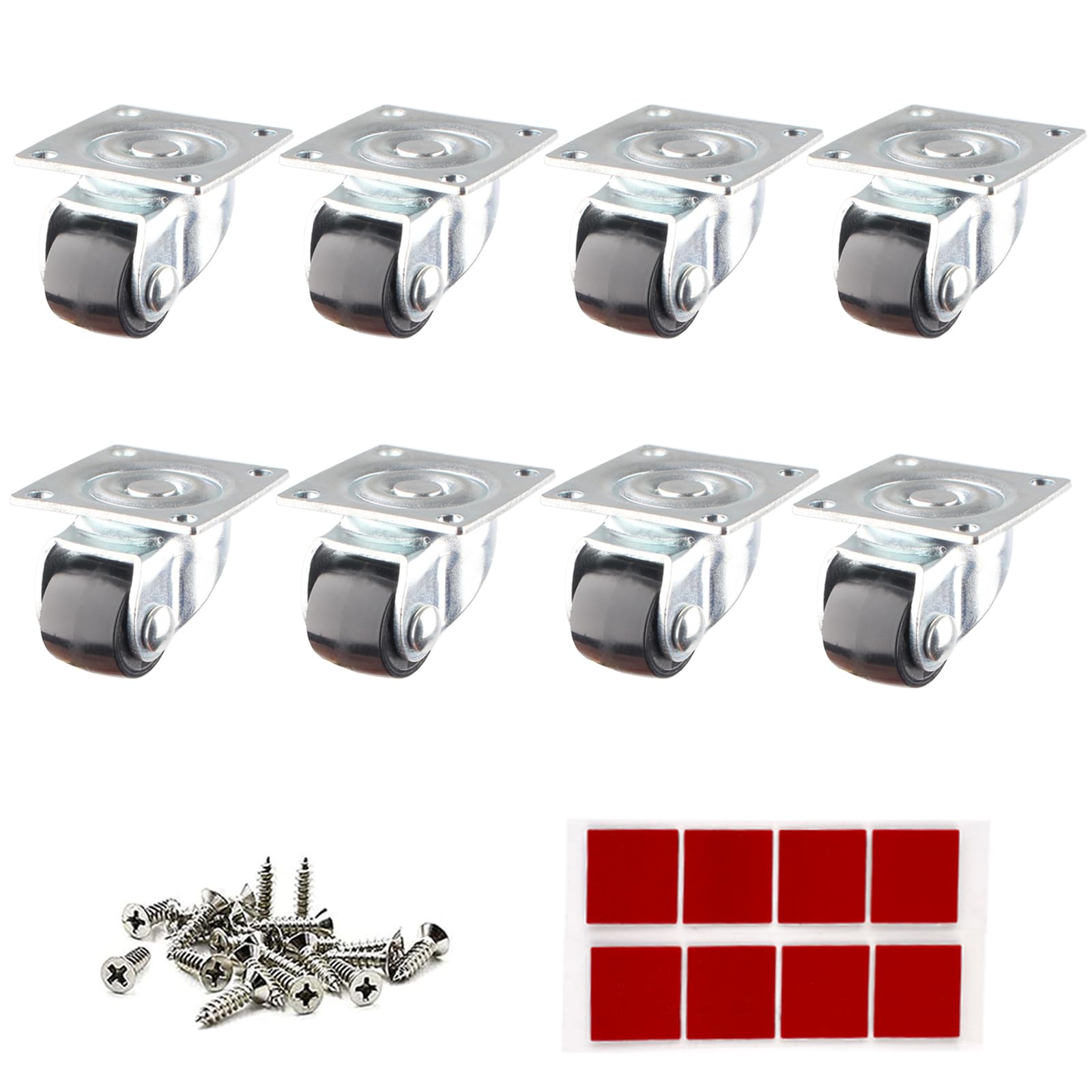 Mini Caster Wheels 0.5 Inch, Low Profile Swivel Small Casters, Steel Top Plate, Self Adhesive Little Nylon Rolling Wheels for Furniture, Small Appliances, Toy Cart Storage Box & Bins 8 Pack