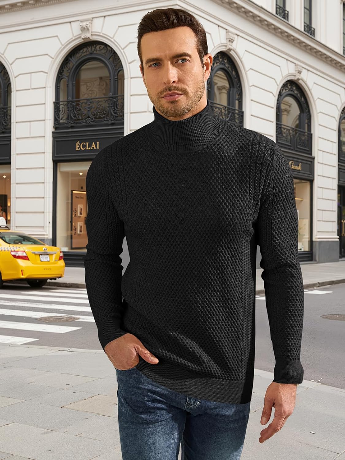Men's Slim Fit Turtleneck Long Sleeve Sweater Casual Knitted Twisted Pullover Sweaters - Image 2