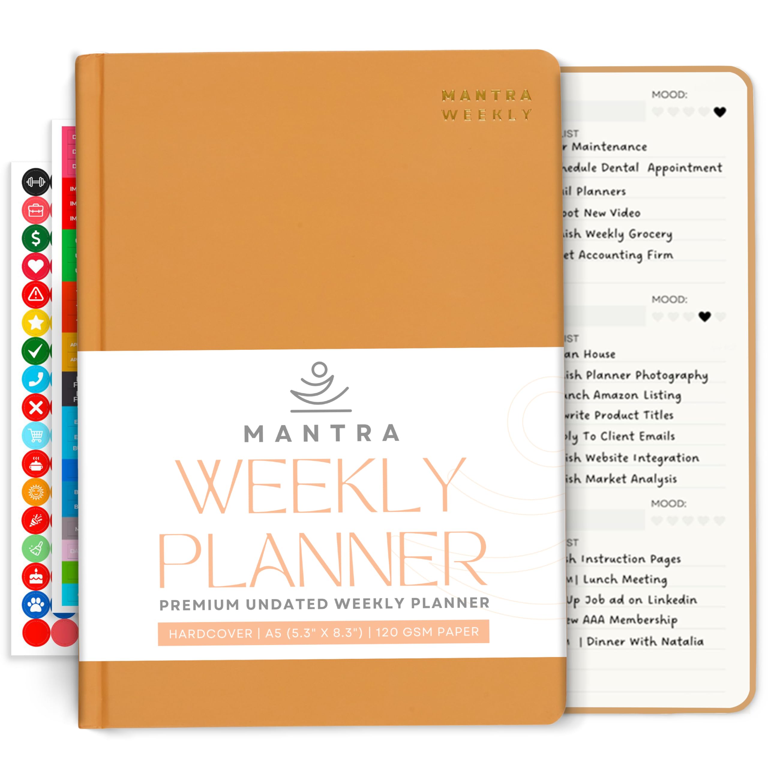 Agenda 2025, diario y diario de gratitud todo en uno con lista de tareas, instrucciones de cuidado personal y seguimiento de hábitos, 5 x 8 pulgadas, color naranja