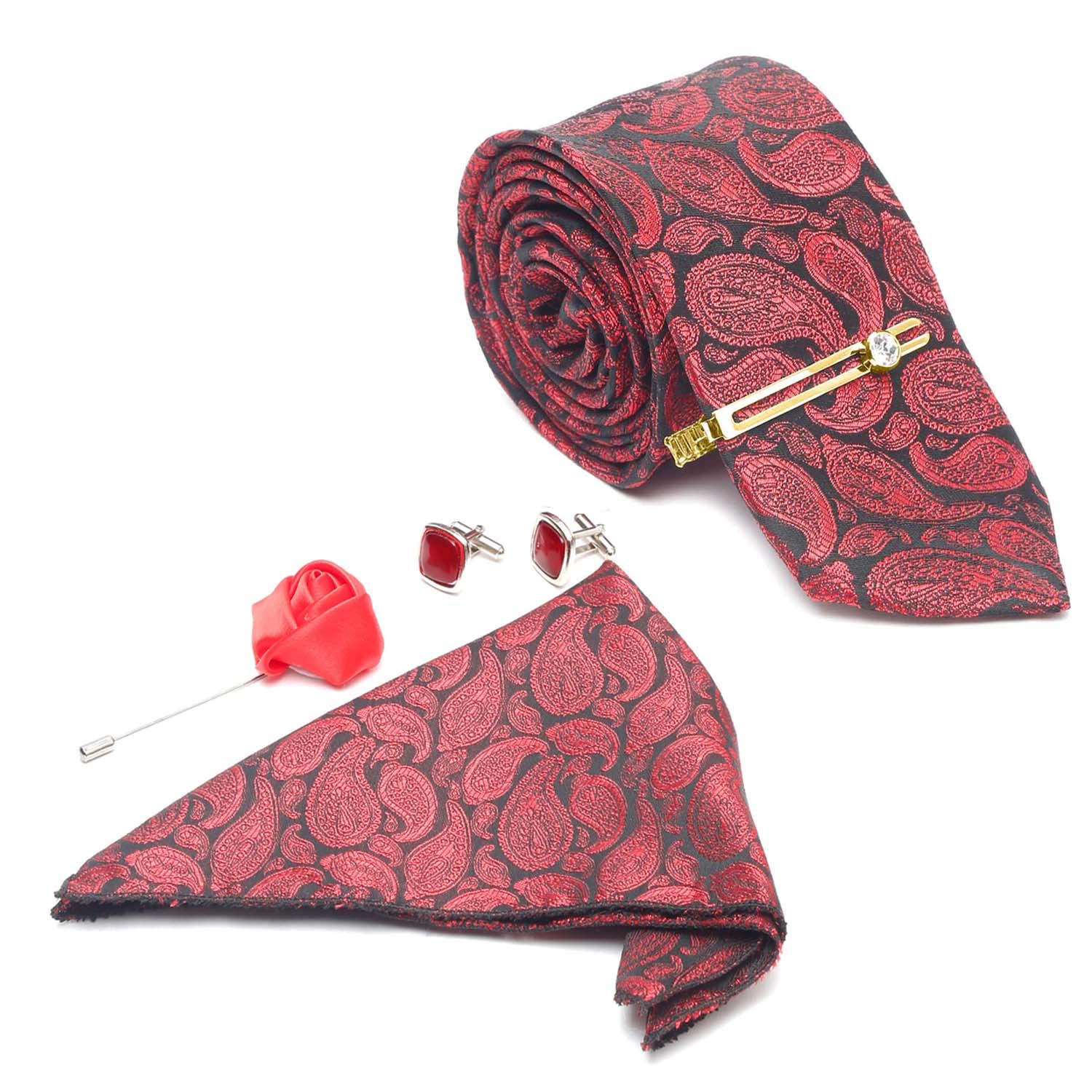 louis stitch Mens Silk NeckTie Golden Tiepin Gift Combo Set With Pocket Square Cufflinks Brooch Tie Golden Tiepin (Suit Accessories) (Britain)-picture-15