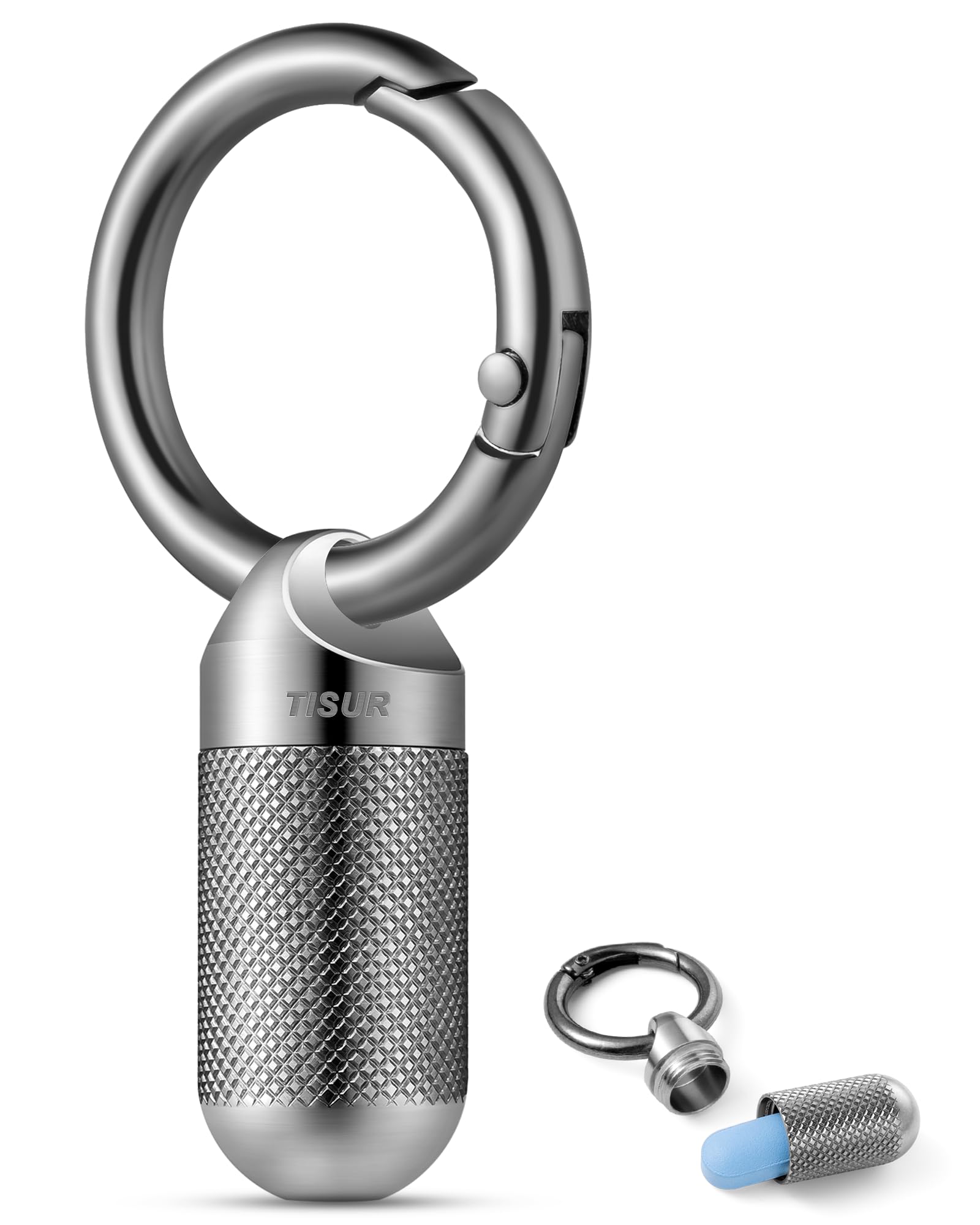 TISUR Titanium Keychain Pill Holder Small Metal Pill Case Pill Organizer Portable Waterproof Pill Container Travel Pill Bottle