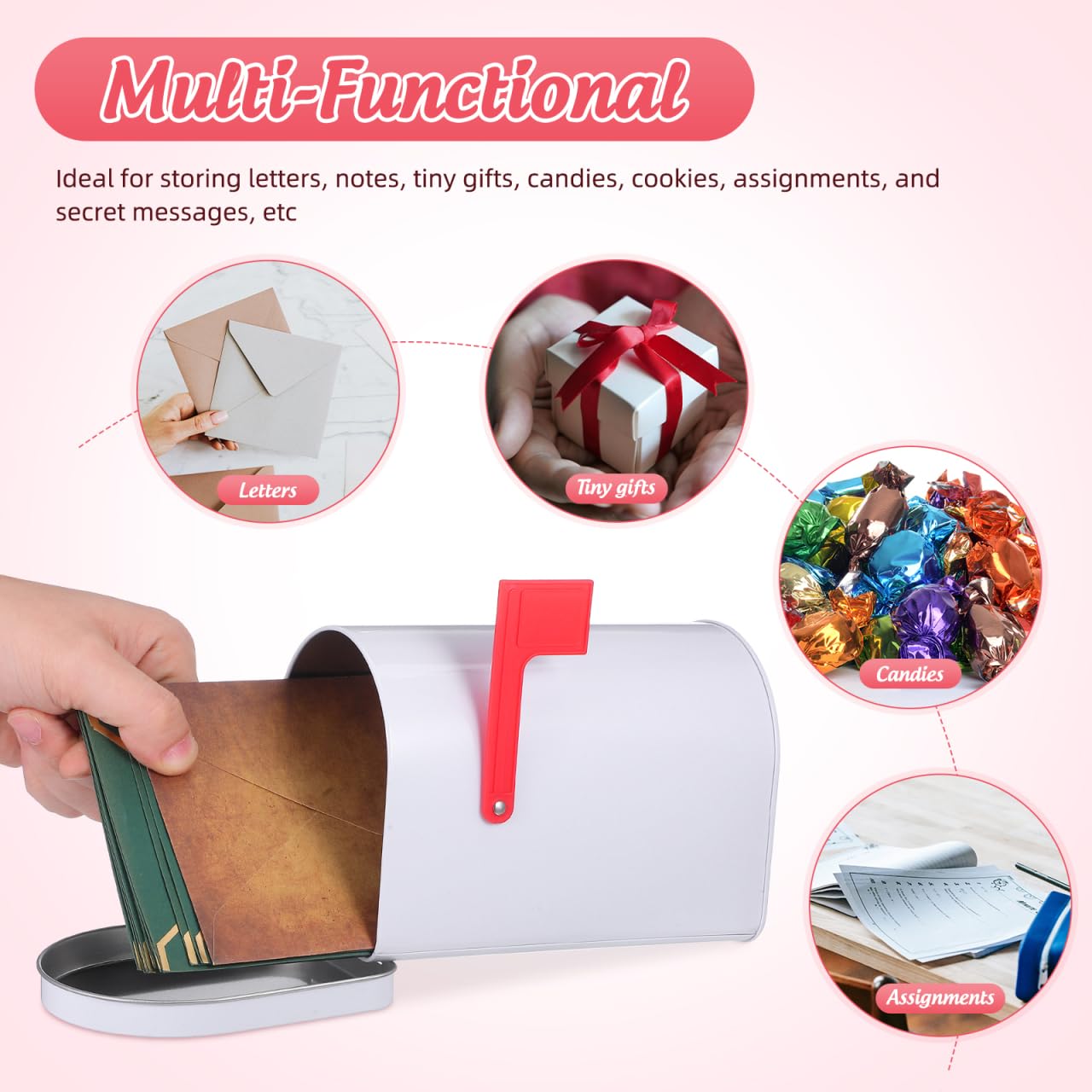 Gadpiparty Briefkasten Kinder Klein für Spielhaus Outdoor Metall Postfach Spielzeug aus Weissblech Mini Postbox Spielzeugbox für Kinderzimmer Garten Weiss 15.6 x 9.4 x 11.2cm