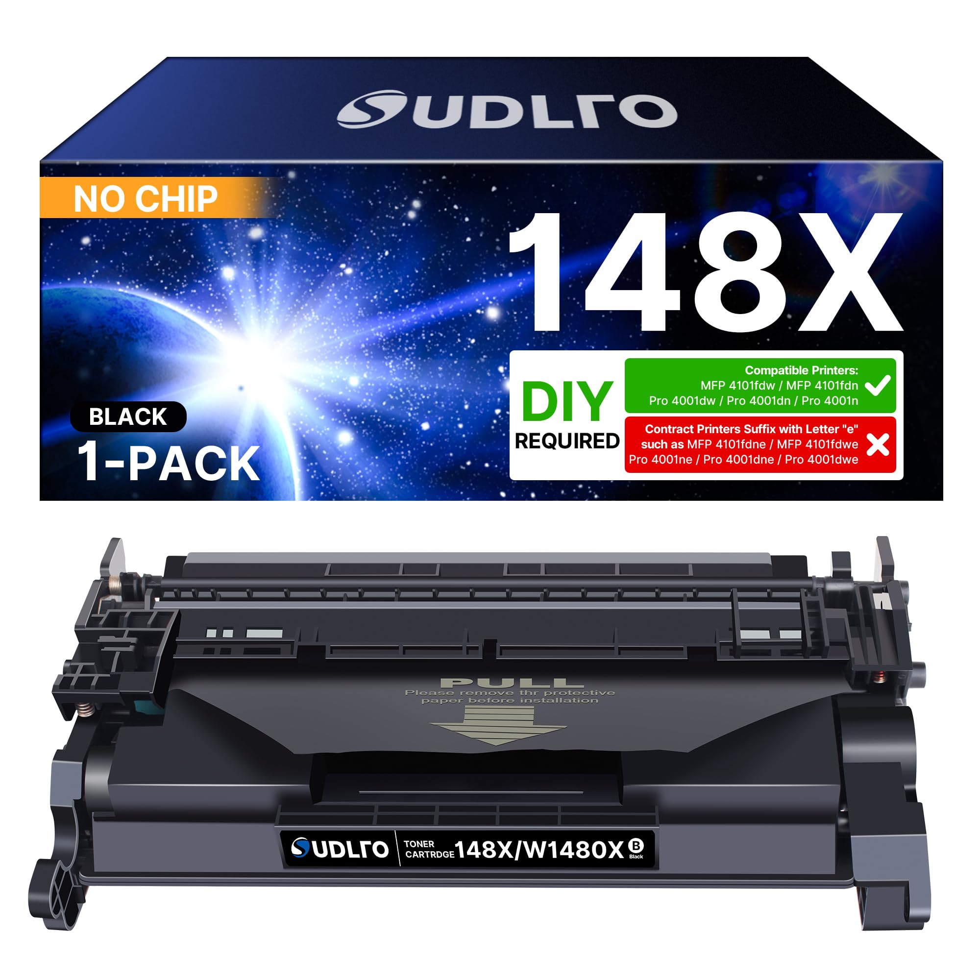 148X Toner Cartridge (No Chip) - Replacement for HP 148A Toner Cartridge, 148X W1480X Compatible with HP LaserJet Pro 4001dw 4001dn 4001n MFP 4101fdw 4101fdn Series Printers (Black, 1 Pack)