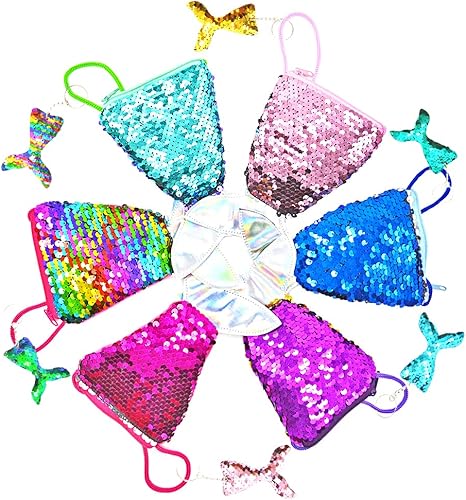 Monedero de lentejuelas con cola de sirena para niños y niñas 6 unidades con brillantes colas de purpurina llaveros de cola de sirena 6 unidades