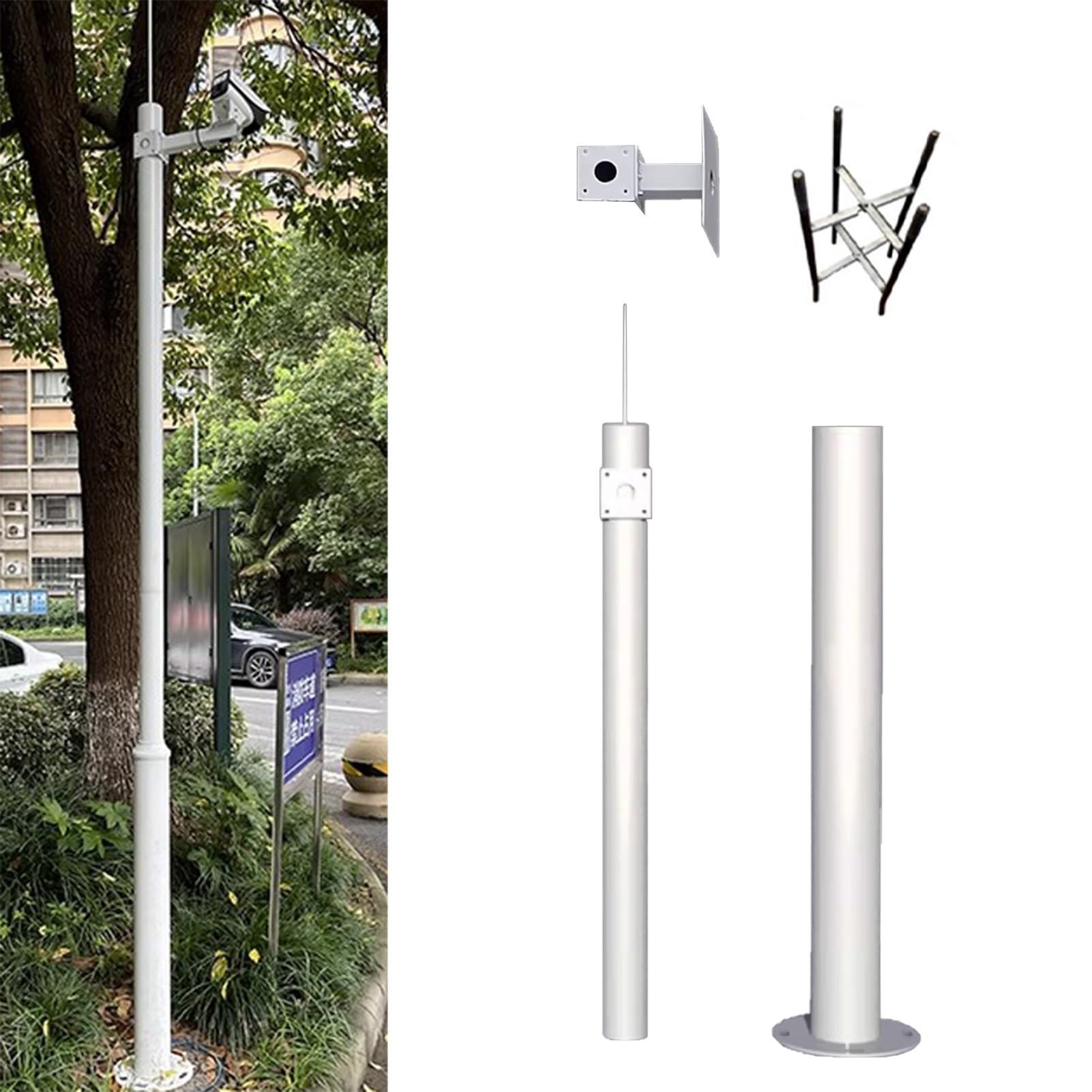 Outdoor Security Camera Pole with Ground Stake - 6.6Ft Solar Panel Mount for Surveillance Cameras, Durable Light Grey Post Stand for Enhanced Stability and Easy Setup-Ligjt Grey-2m (6.6ft)