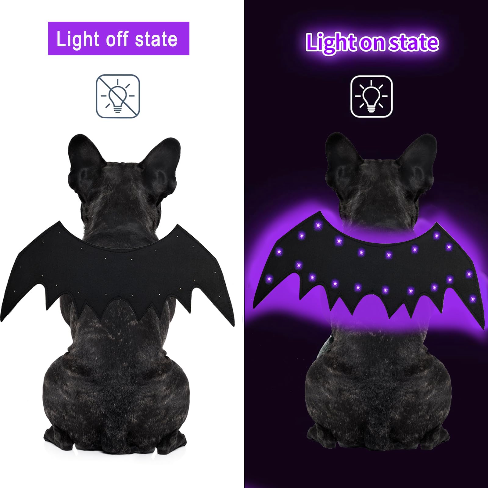 Costume da pipistrello per cani, con ali di pipistrello illuminate, costume per Halloween e animali domestici, con ali di pipistrello, per cosplay, divertente, per feste, abbigliamento alla moda, per