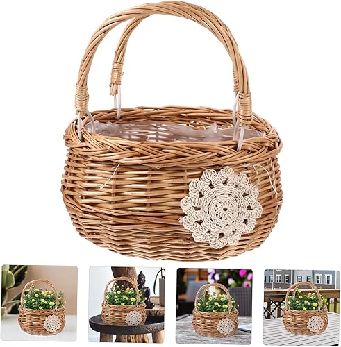 Miniatura 4 de BESPORTBLE 3pcs Portable Wicker Flower Basket Seagrass Basket Tassel Trim Easter Basket Storage Basket Handheld Basket Market Basket with Handle