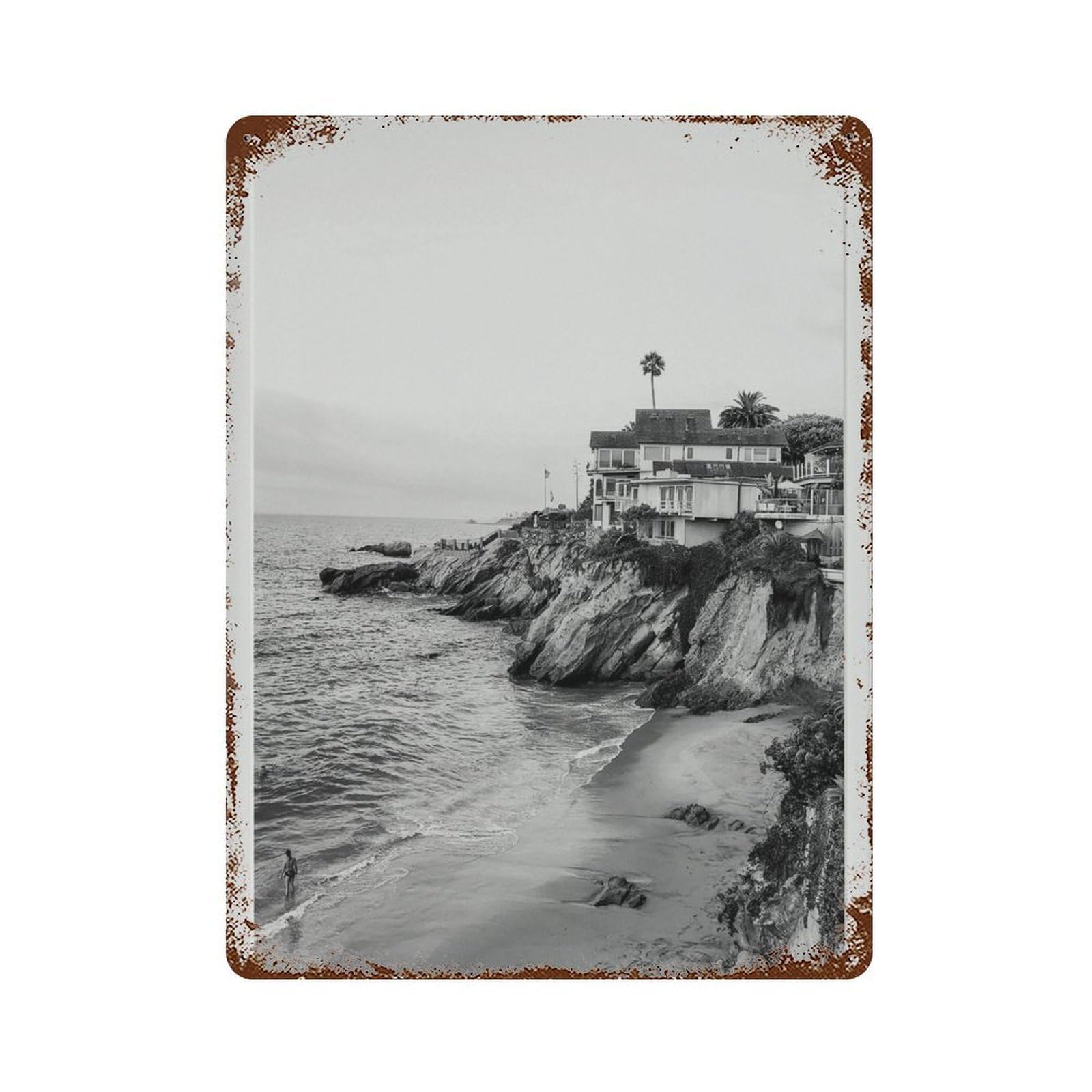 xiaoxiaoshen Laguna Beach Vintage Photography ， Black And White Coastal Wall Decor Art Metal Tin Poster Modern Home Decor Art Home Bar Shop Decorations Vintage Sign 40x30cm