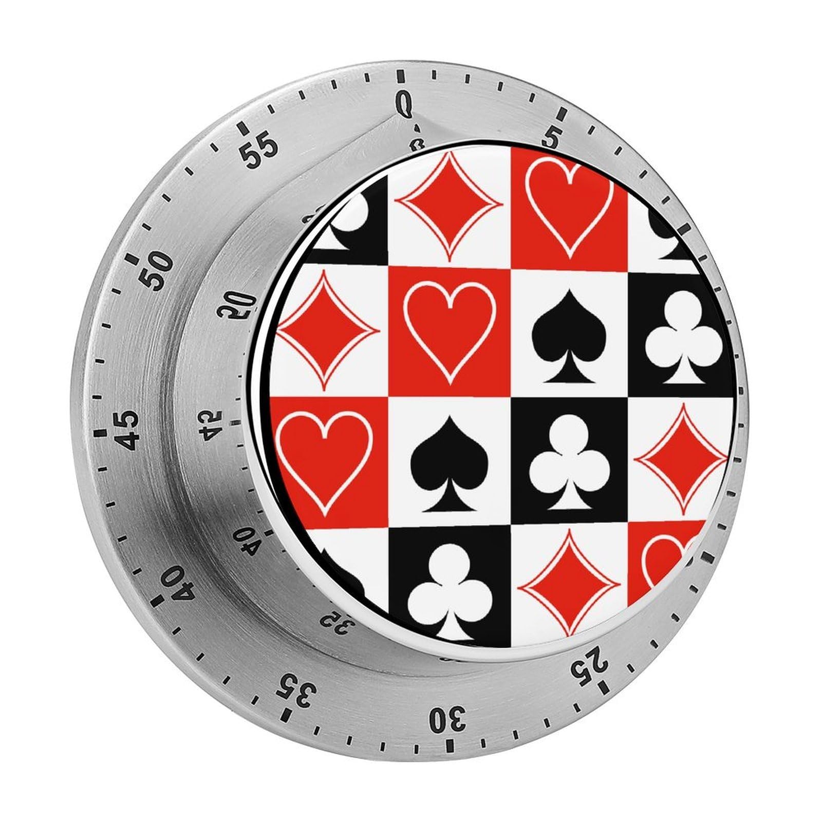 Suits Hearts Diamonds Clubs Spades Grid Poker Playing Cards Circular Rotating Timer, Suitable for Kitchen and Bedroom