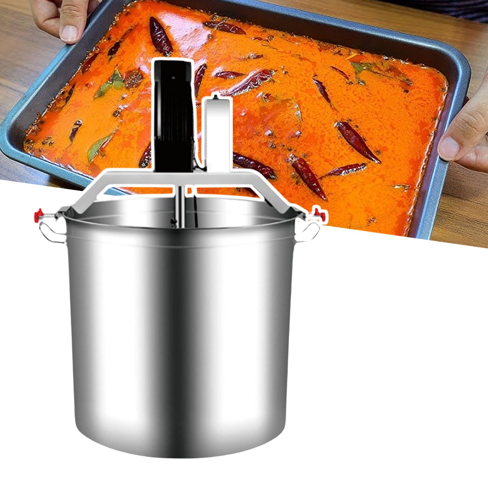 SENJINGHUA Automatic Food Mixer, 180W Stainless Steel Food Mixer, Hot Pot Seasoning Bottom Soup Sauce Stirrer, Adjustable Stirring Speed and Mixing Scraper,80L-110V