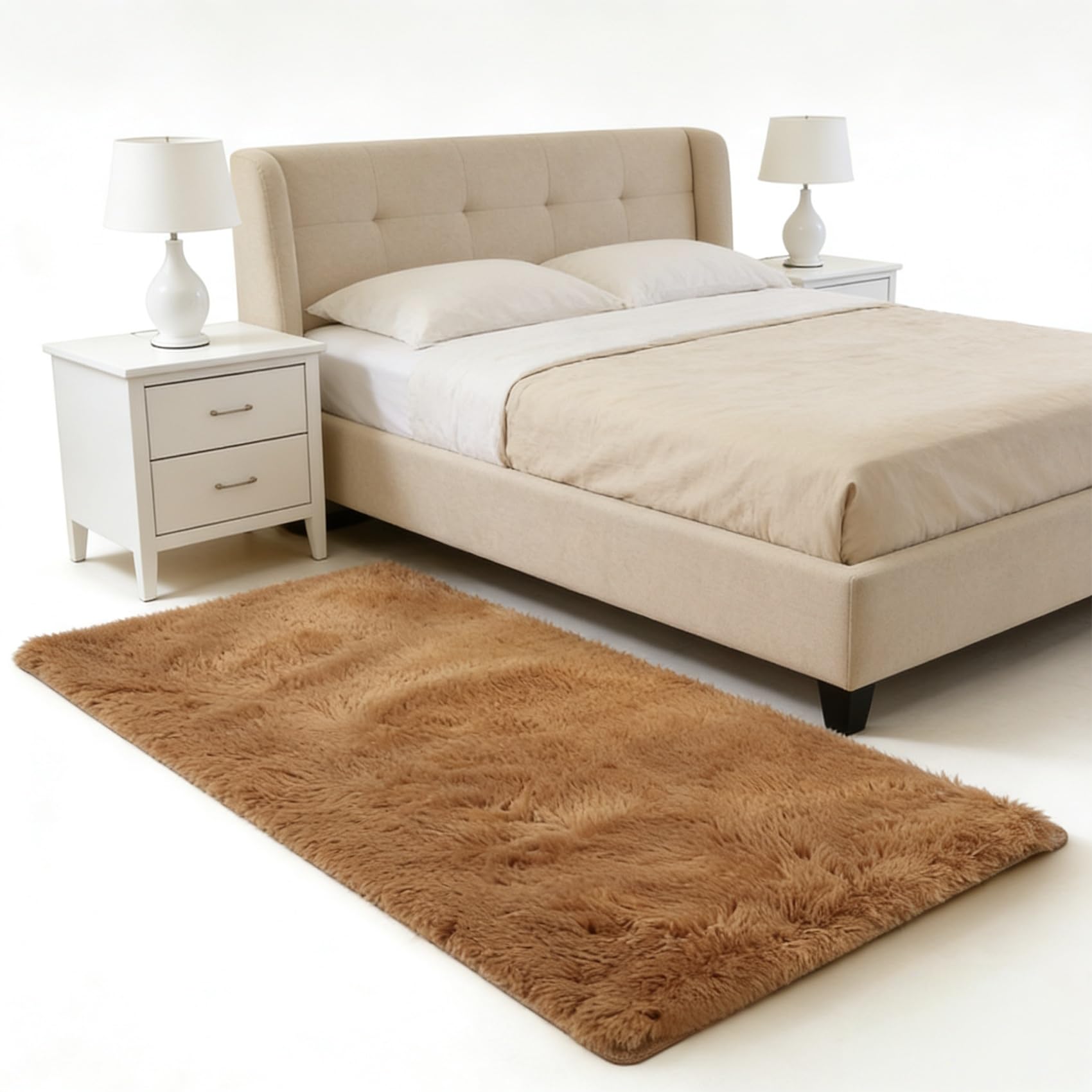 Tapis de salon à poils longs 137x210 cm marron pour chambre