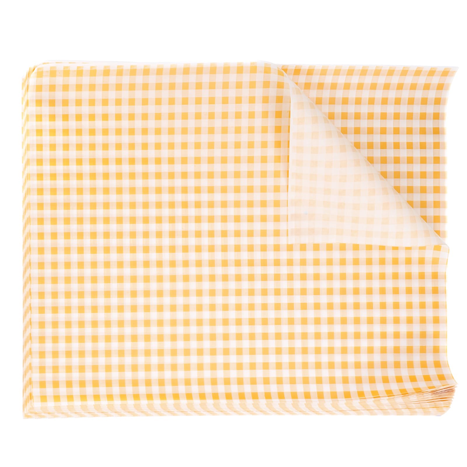sourcing map 100pcs Square Checkered Wax Paper Sheets 14.96" x 11.02" Oil-Absorbing Dry Food Wrapping Paper for Sandwich Baking Paper Liners Picnic Basket Bread Hamburger Wrap Kitchen, Yellow