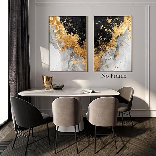 Miniatura 5 de Arte de pared abstracto negro y dorado, pintura de mármol negro, obra de arte de lámina dorada, cuadros de mármol negro y blanco, póster gris y
