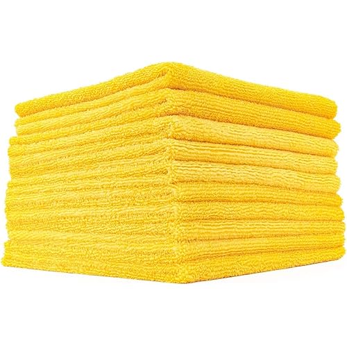 The Rag Company - Edgeless 365 Microfiber Towels (10-Pack) Premium 70/30 Blend, Professional Polishing, Wax Removal, Auto Detailing, 365gsm, 16in x 16in, Gold