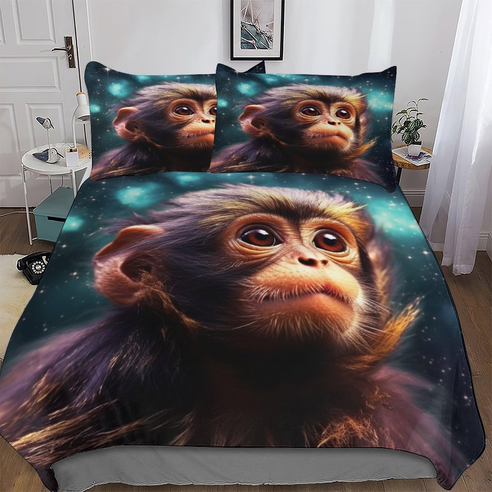 AASWDDS Monkey Duvet Cover Set 3 Pieces, Bedding Comforter Cover with Pillowcases Soft Microfiber Quilt Cover for Boys Girls Kids King(220x240cm)