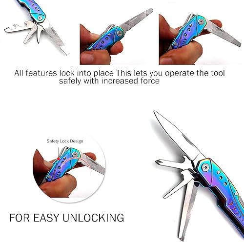 Miniatura 4 de Alicates multiherramienta únicos de acero inoxidable, multiherramienta 14 en 1 para mujeres, caza, senderismo, campamento, pesca, supervivencia al