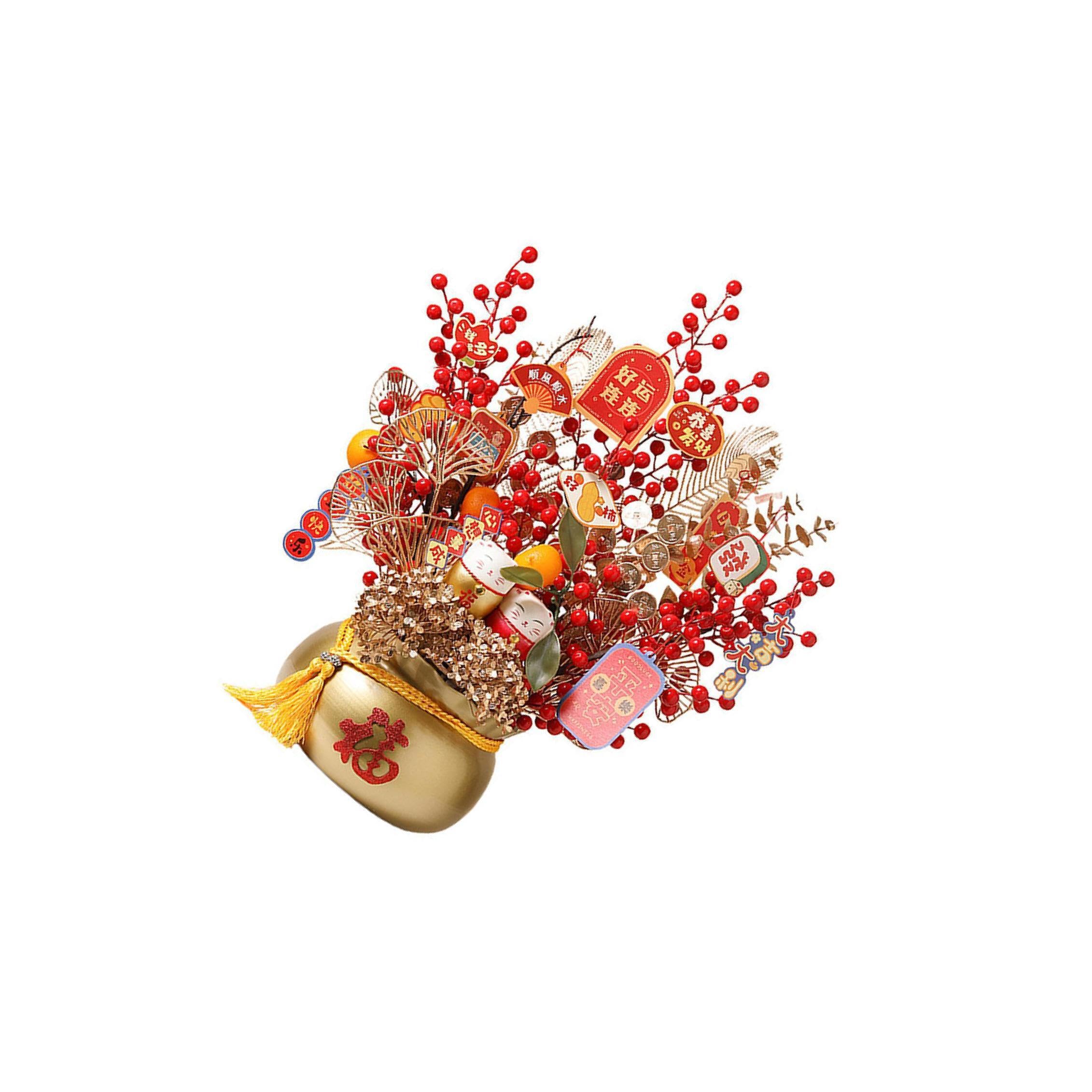 Zambuph Golden Pot 2025 Artificial Flowers Decor Spring Festival Addition Featuring Chinese New Year Potted Plant As Selection Feng Shui Ornament Bonsai, 50X60cm