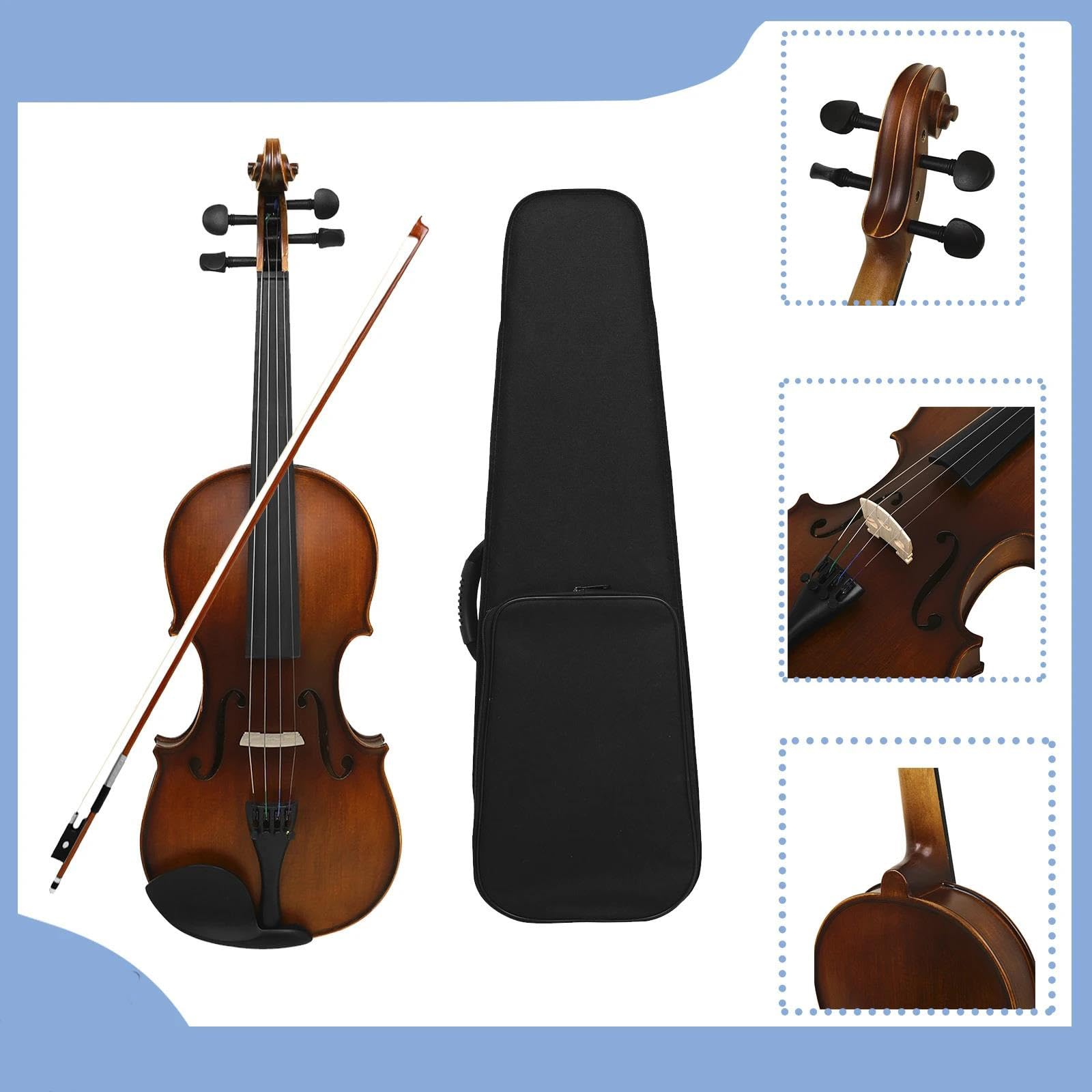 Violino Acustico In Legno Massello Violino Principianti | 4/4 a grandezza naturale adatto ai principianti(Set B)