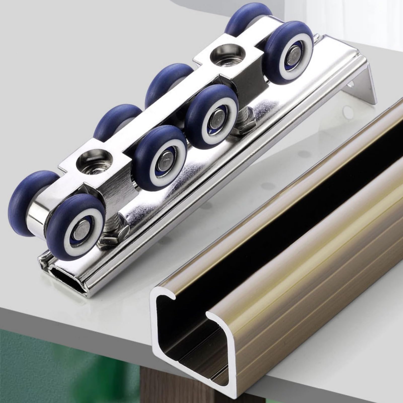 Okucie do drzwi przesuwnych, kompletny zestaw 1/2/3/4/5/6 m, szyna do drzwi przesuwnych z aluminium z cichymi rolkami, szyny jezdne do drzwi przesuwnych, system drzwi drewnianych/bram stodoły (1,0 m)