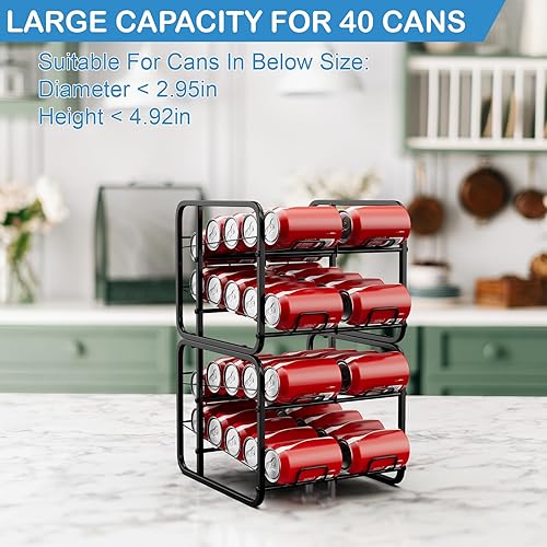 Miniatura 5 de OYEAL Organizador de latas de soda para despensa, paquete de 2 dispensadores de latas de soda para refrigerador, encimera, gabinete, organizador de