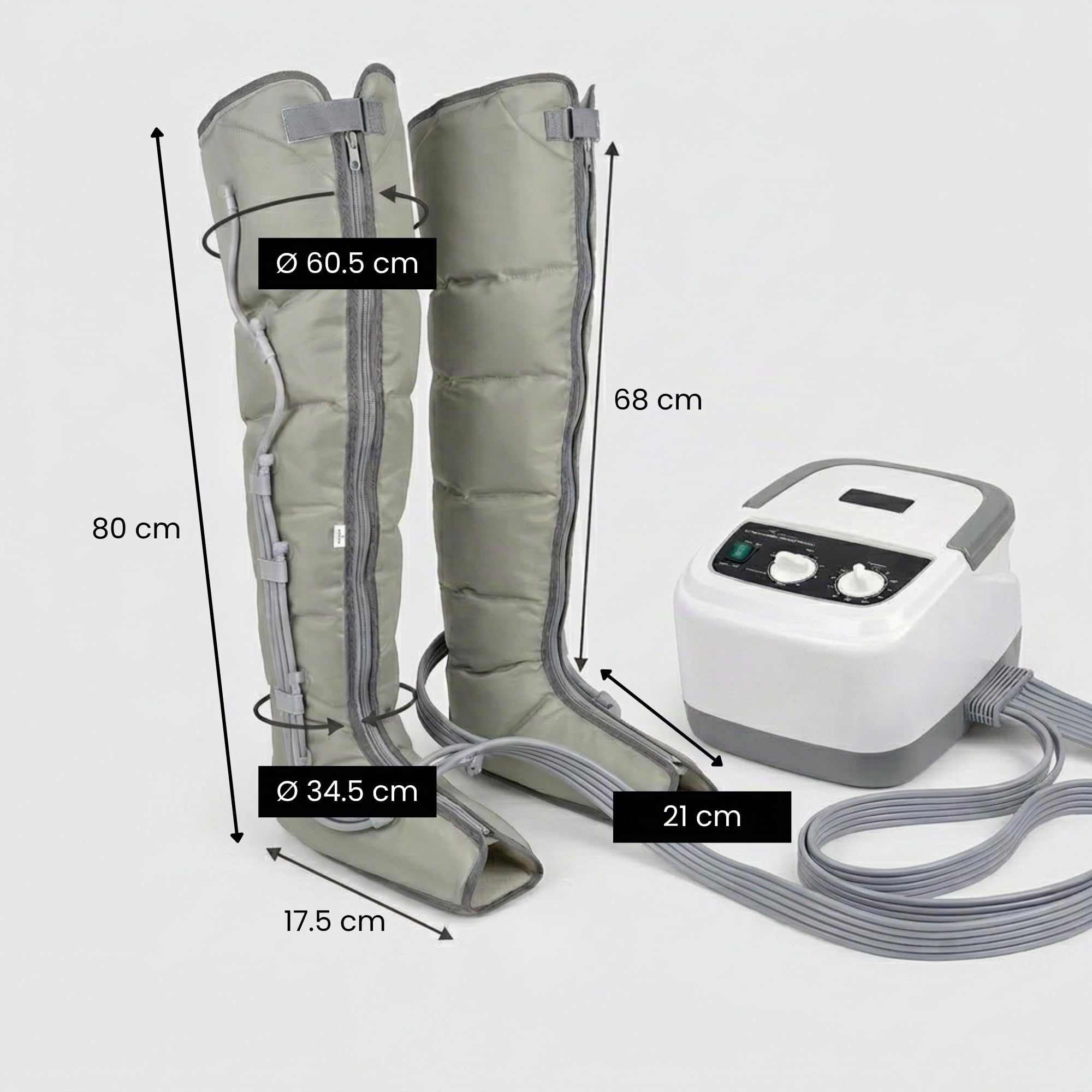 Edicare, Pressoterapia per Casa, Linfodrenaggio, Professionale, Apparecchio Massaggiatore, Gambe e Piedi, Anticellulite, 6 Camere d’aria (Dispositivo e gambali)