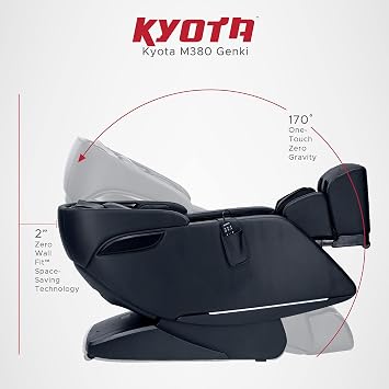 Kyota M380 Genki Massage Chair, Black, Modern Style, Zero-Gravity Recliner, Shiatsu Massage, Voice Controlled, Chromotherapy Lights, 50 x 30 x 40 inches, 200 lbs Weight Capacity