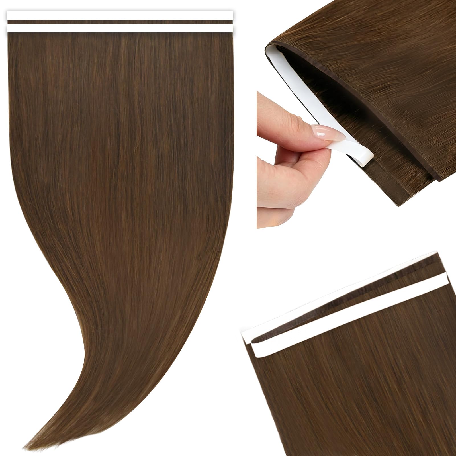 Tape in Weft Hair Extensions Human Hair 20 Inch 6# 2Pcs 6# Middle Brown 20 Inch-2PCS