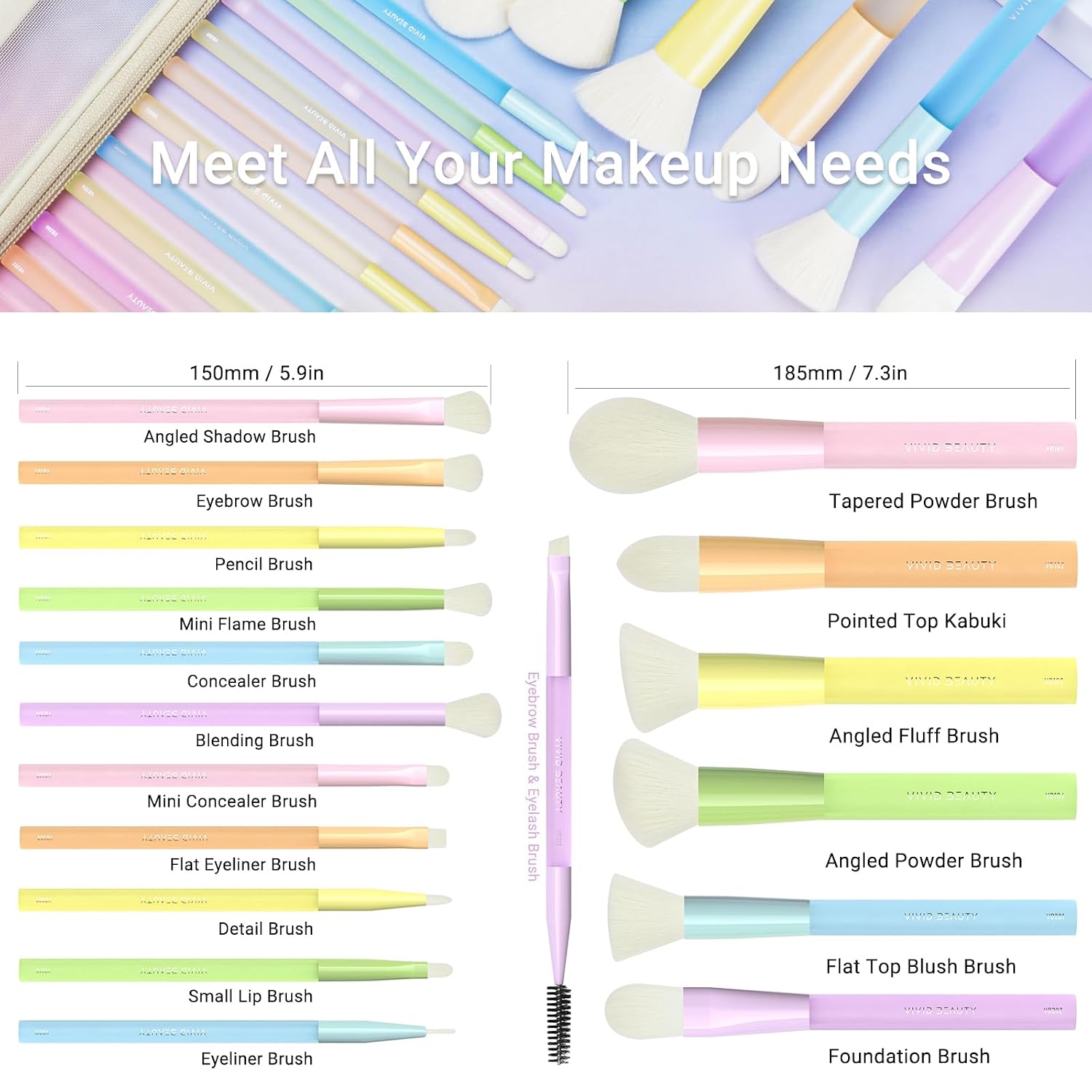 Makeup Brush Set, 18 Pcs Makeup Brushes with 2 Sponges & Travel Bag, Colorful Make up Brushes for Foundation Powder Blush Blending Eyeshadow, Face & Eye Brush Kit for Beginner