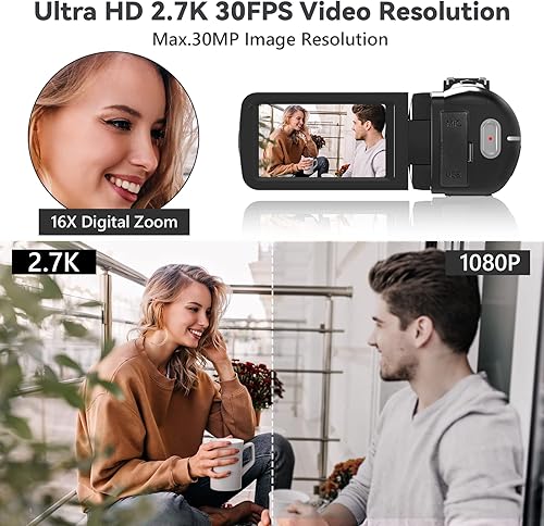 Miniatura 2 de EsEiCo Videocámara HD 2.7K Vlogging Cámara para YouTube, Ultra 30FPS 30MP 16X Zoom Digital Videocámara Grabadora de Video 3.0 pulgadas IPS Pantalla
