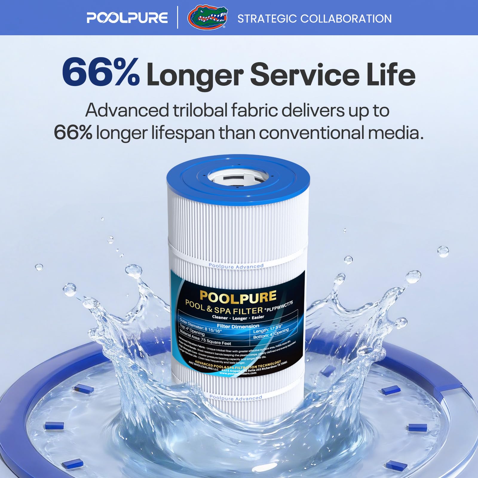 POOLPURE Filtre de piscine pour spa remplace PWWCT75, Ultral-B6, Unicel C-8411, Filbur FC-1255, Waterway 817-0075N, Waterway Clearwater II 75