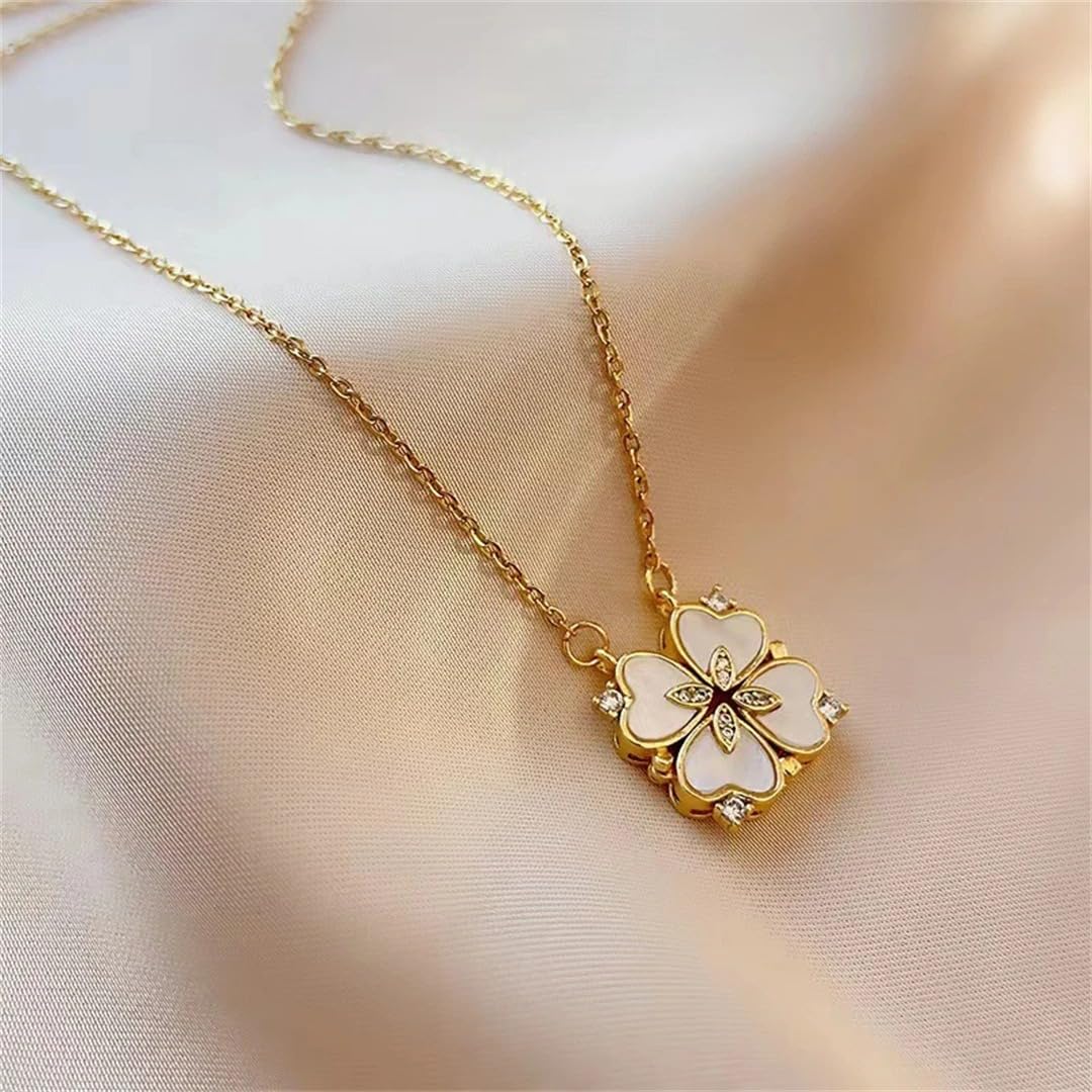 LYGBAOFUL Collier Coeur Porte-Bonheur en Argent Sterling 925 pour Femmes, Collier Ras du Cou rétro Gothique à Quatre Feuilles avec Pendentif d'amour, 4