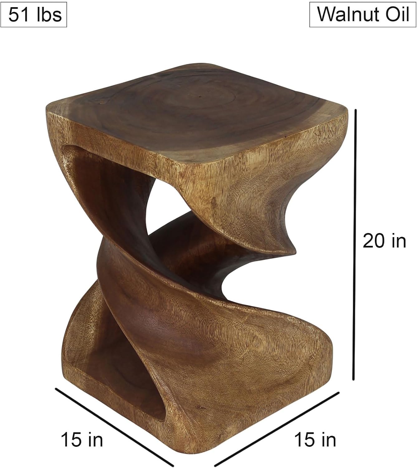Haussmann® Wood Double Twist End Table 15 x 15 x 20 in High Walnut Oil