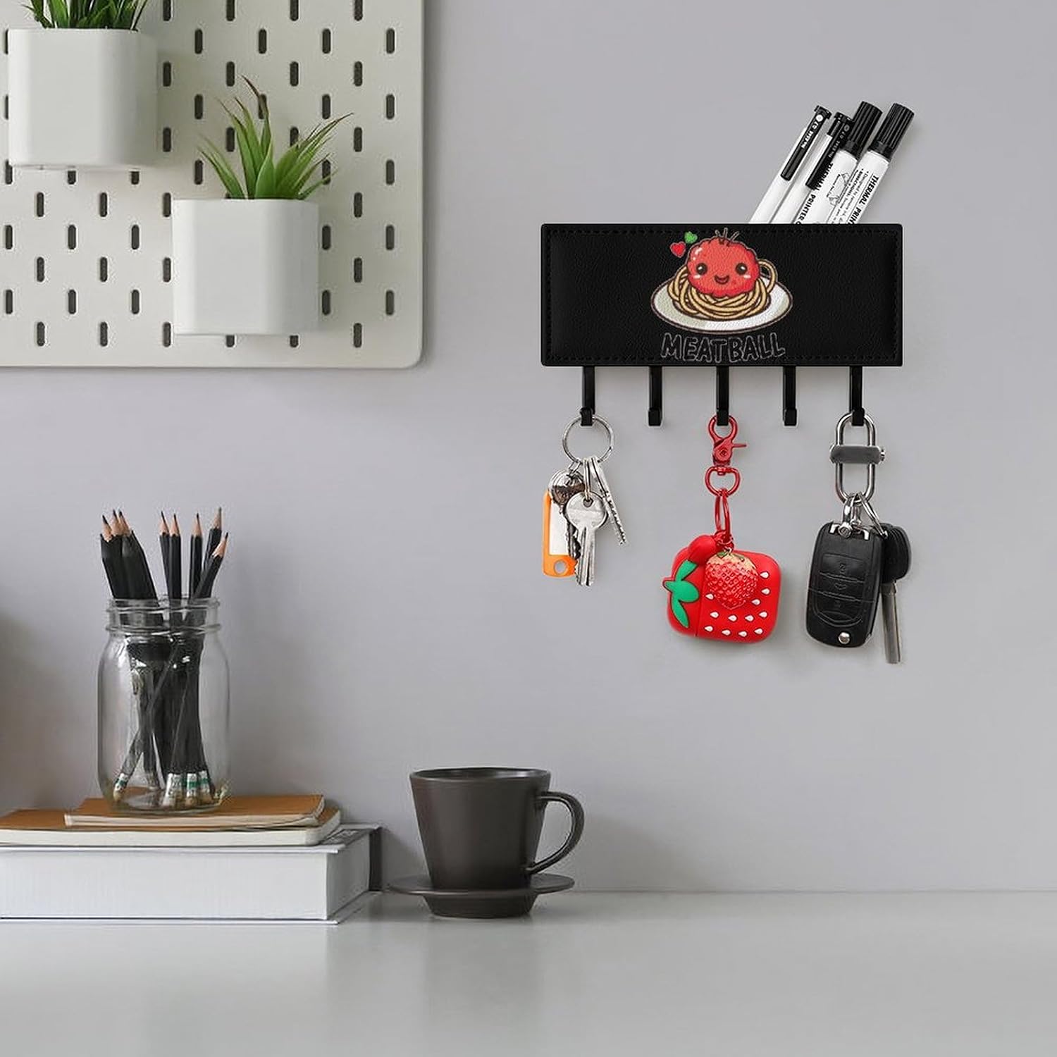 Meatball Cute Italian Key Holder Wall Mount PU Leather Key Rack Key Hanger Mail Organizer Bathroom Kitchen image 5