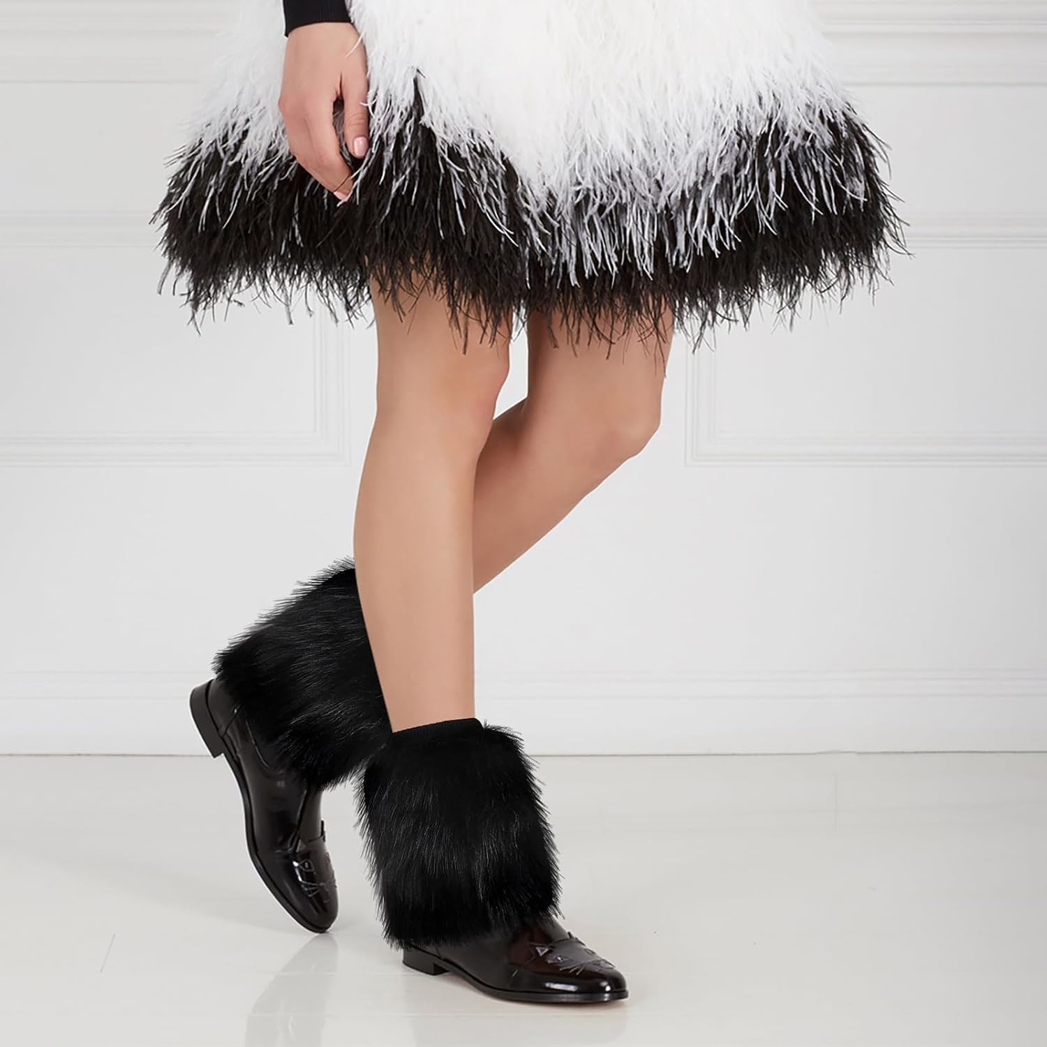 PHOGARY 2 Pairs of Faux Fur Fuzzy Leg Warmers Furry Boot Covers for Women Girls, Winter Furry Long Boot Cuffs Fuzzy Shoes Cover 80s Socks for Party Costumes - Image 6