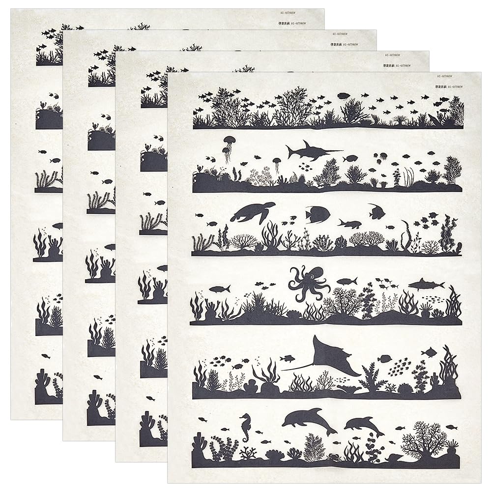 BENECREAT 4 Sheets Ocean Scenes Ceramic Decal, Ocean Animals Underglaze Paper Transfer, Porcelain Under Glaze Transfers for Ceramic Pottery Clay Crafts Enamel Decoration 52x37cm/20x15inch โ image 1