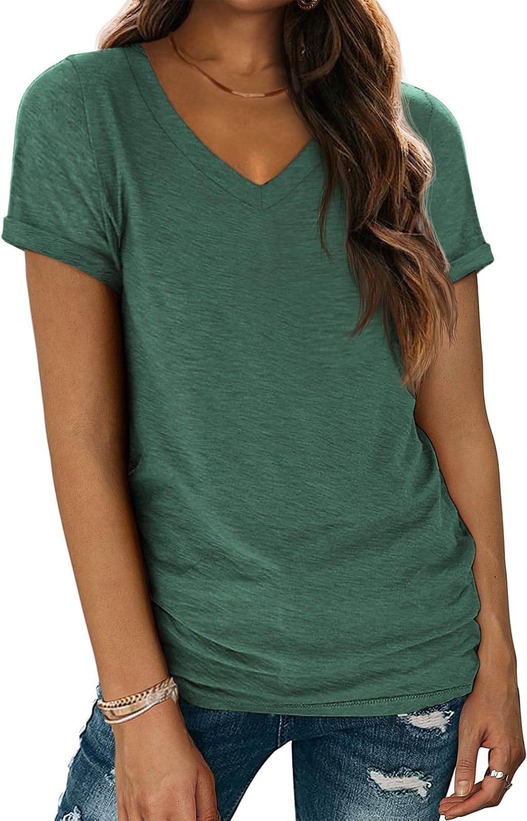 T Shirts Short Sleeve V Neck Tees for Women Fashion Tops Trendy Lightweight Casual Summer Outfits Clothes 2026 Beach