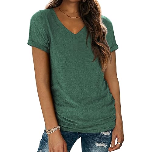 ATHMILE T Shirts Short Sleeve V Neck Tees for Women Fashion Tops Trendy Lightweight Casual Summer Outfits Clothes 2025 Beach