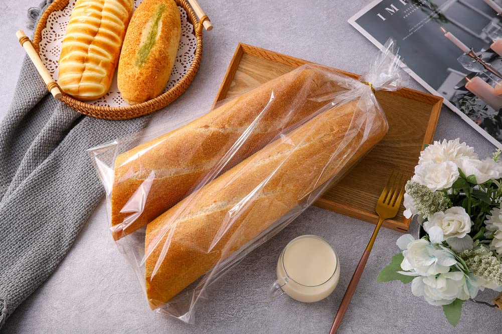 50 sacchetti per pane in carta kraft per bacchette, 58,4 x 10,2 x 4,1 cm, con finestra frontale trasparente e 64 adesivi trasparenti per il pane fatto in casa