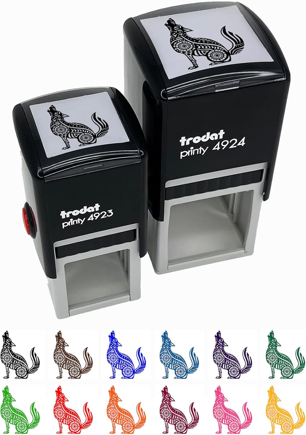 Folk Art Wolf Self-Inking Rubber Stamp Ink Stamper - 1-1/2 Inch Large - Black Ink