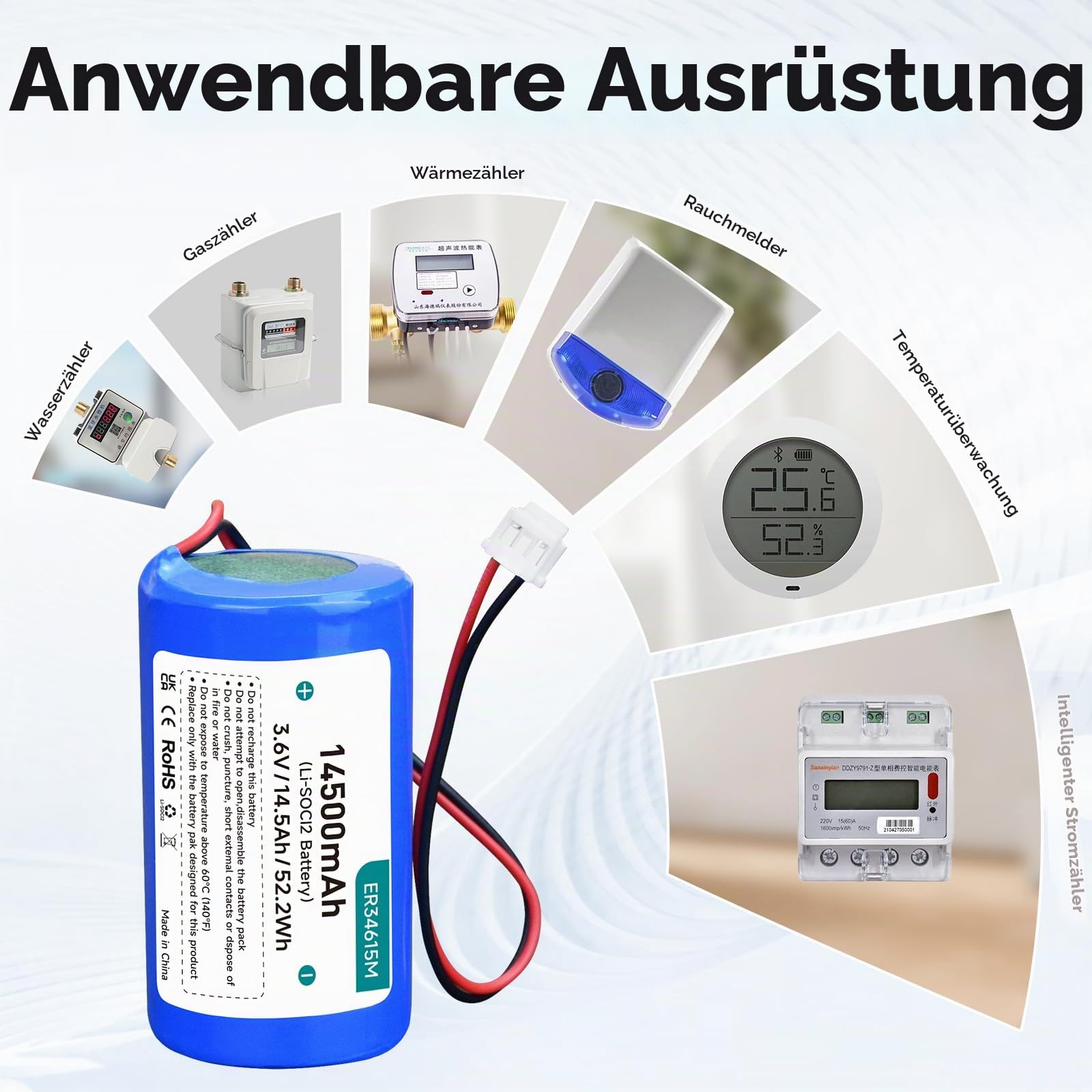 ER34615M D-Size 3. 6V 14500mAh Li-SOCl2 Akku - Ersatz mit hoher Kapazität für ER34615M-T1 DSC WT4911/WT4911B/WT8911/ADT Außensirene (Nicht wiederaufladbar)