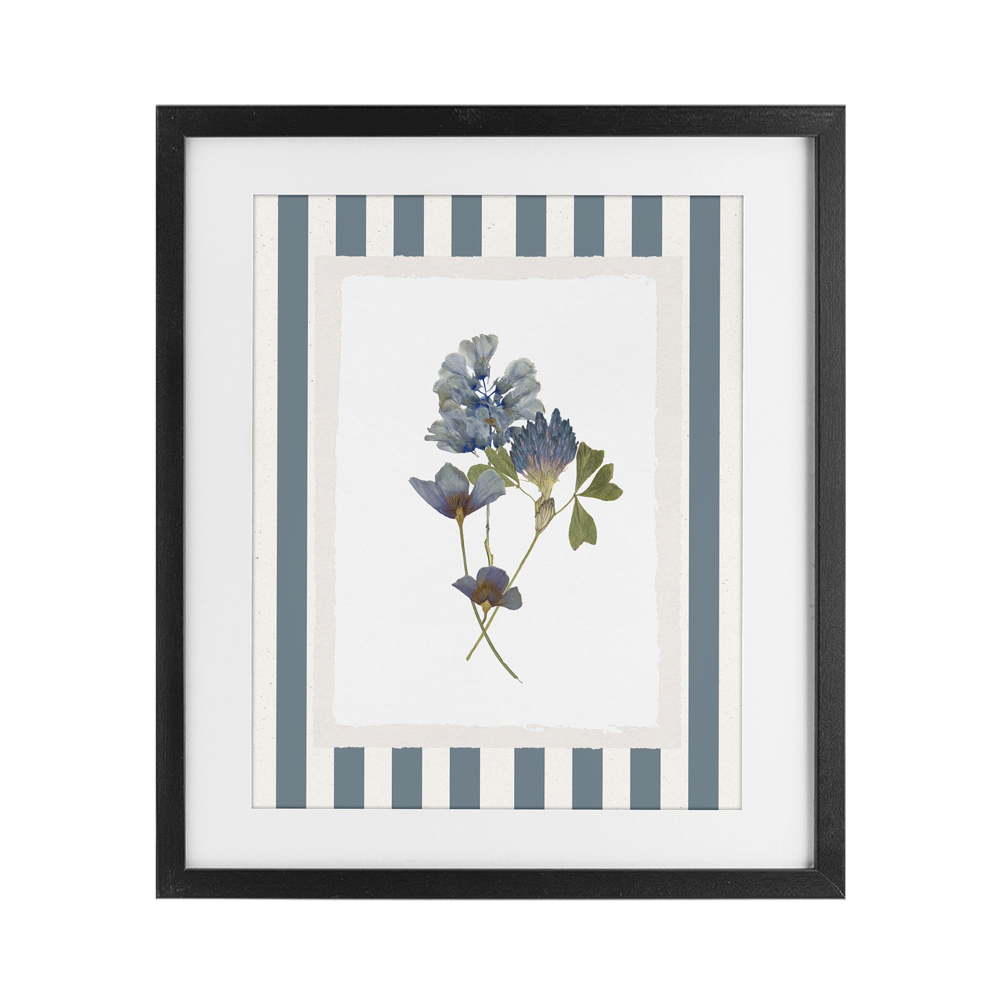 Tableau Blue Summer Memory Florals affiche encadrée sous verre noir décoration murale salon