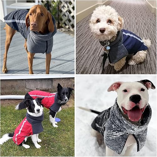 Miniatura 10 de SlowTon - Abrigo de invierno para perro, cálida chaqueta para perritos para exteriores con forro polar y bufanda de cuello de tortuga, chaleco para