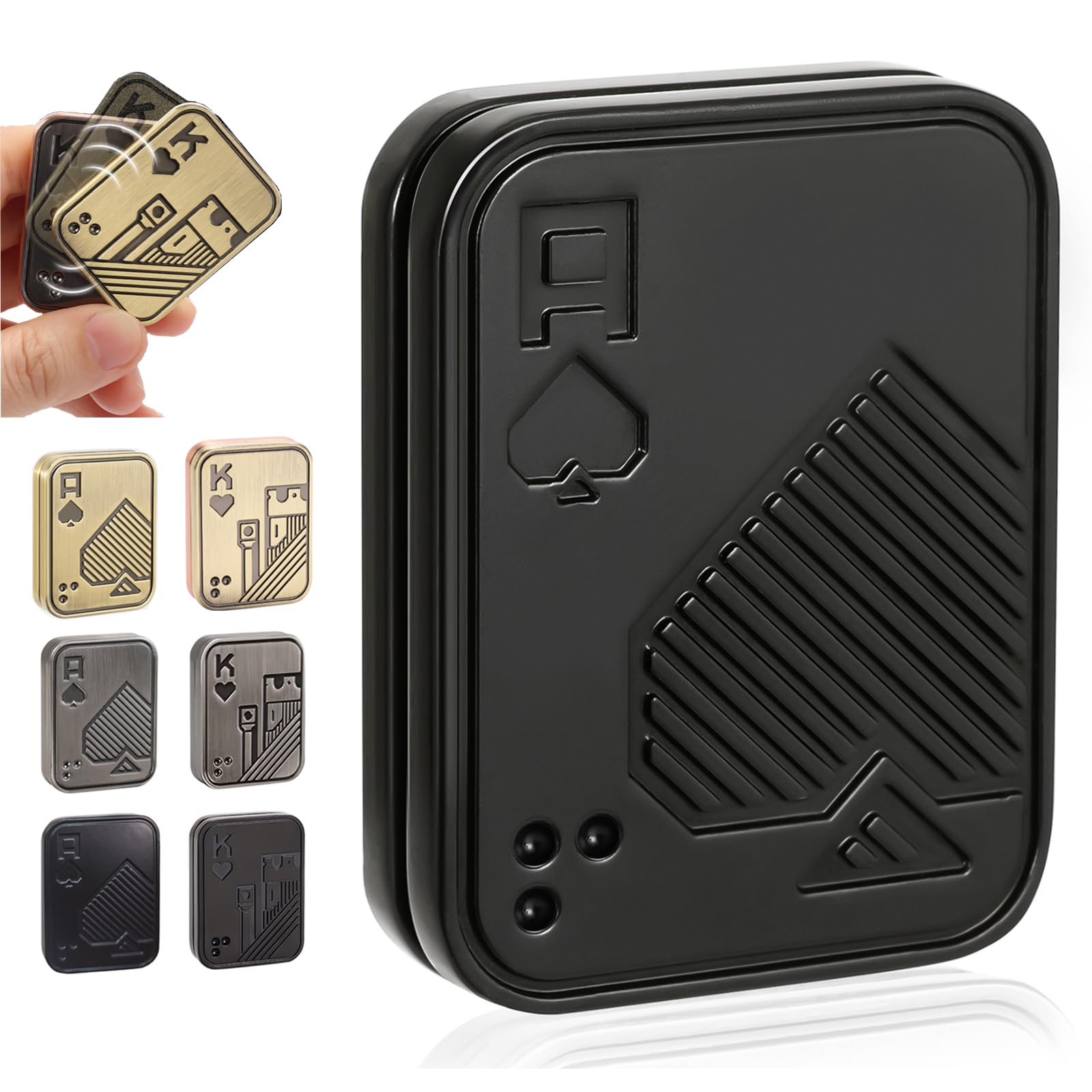 Fidget Toys Adults, Metal Fidget Slider Magnetic Poker Push Card, EDC Fidget Toys for Teens Adults Relieve Stress Anxiety, Gift for Men/ADHD/ADD/Autism (Black A)
