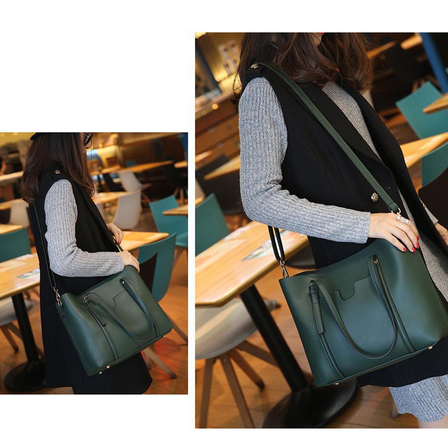 AINUOEY Donna Borse a Mano Borsa a Spalla Elegante Grandi Firmate Marca Tracolla Antifurto PU pelle 76612 1 pz Verde