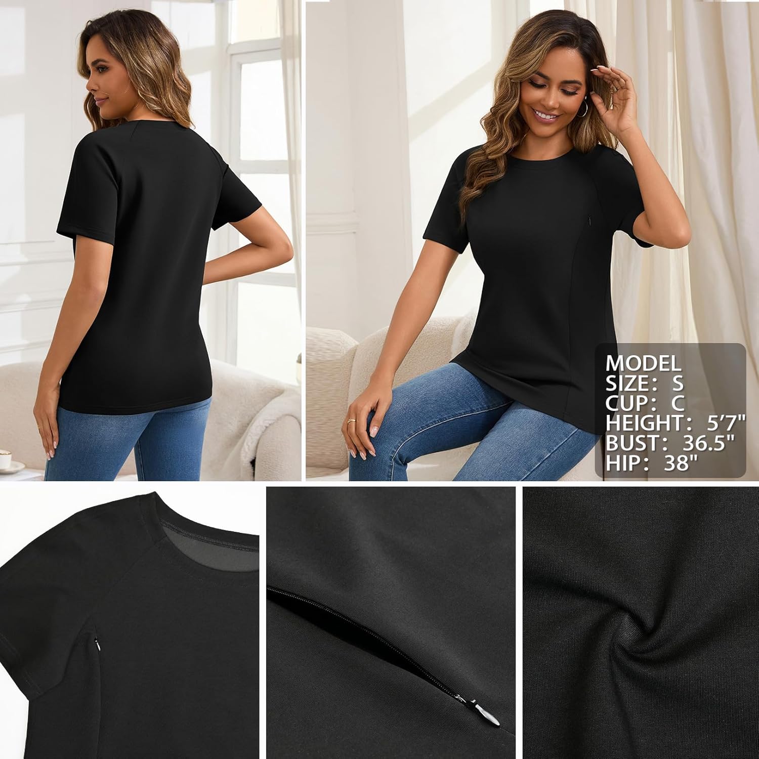 GINKANA Nursing Tops Breastfeeding Tshirt for Women Mama Zipper Distressed Loose-Fit Tee Pregnancy Clothes - Image 5