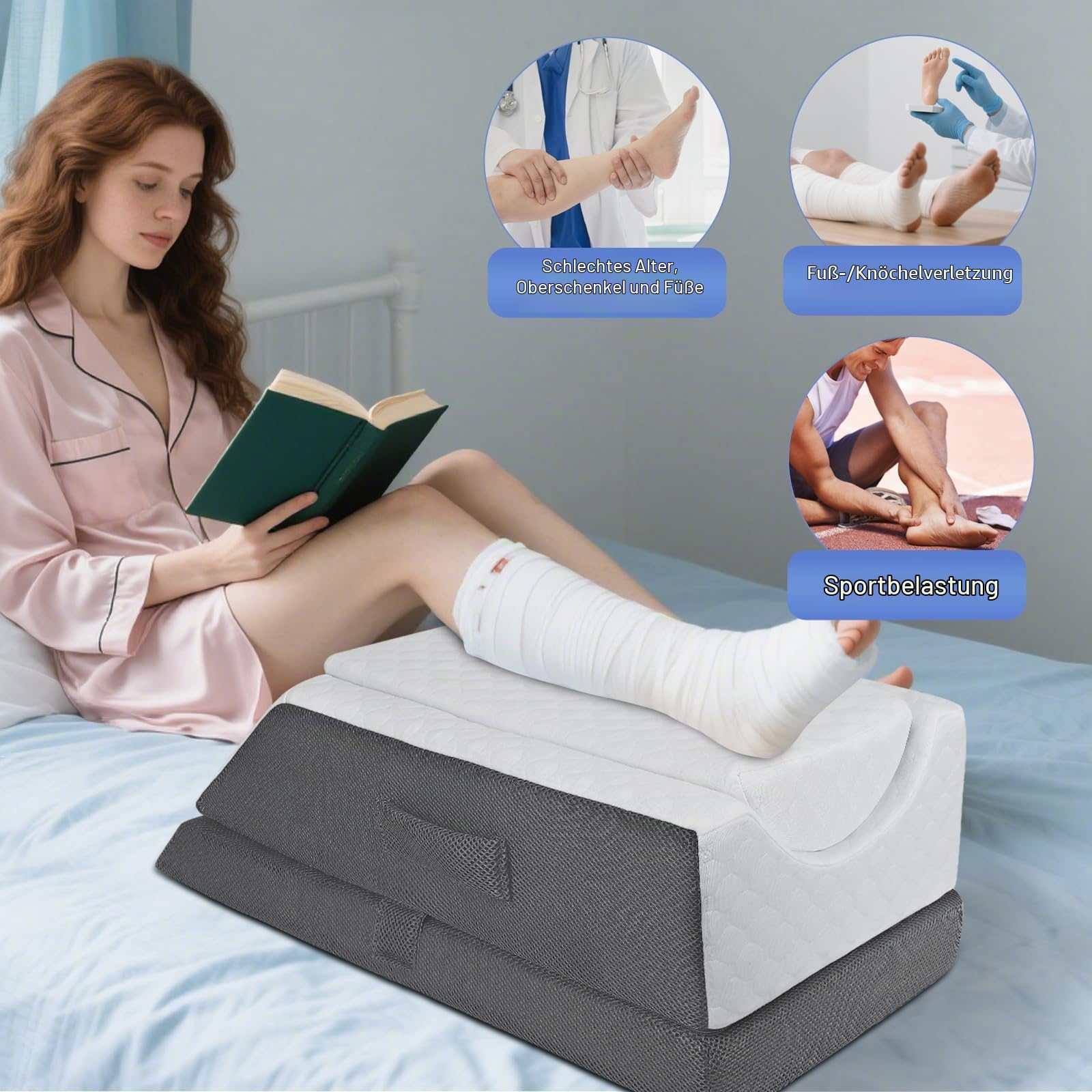 Ergonomisches Höhenverstellbare Venenkissen, Beinhochlagerungskissen mit Memory-Schaumstoff, Lymphkissen und Keilkissen zum Beine hochlagern für nach Operationen, Verletzungen oder zum Ausruhen